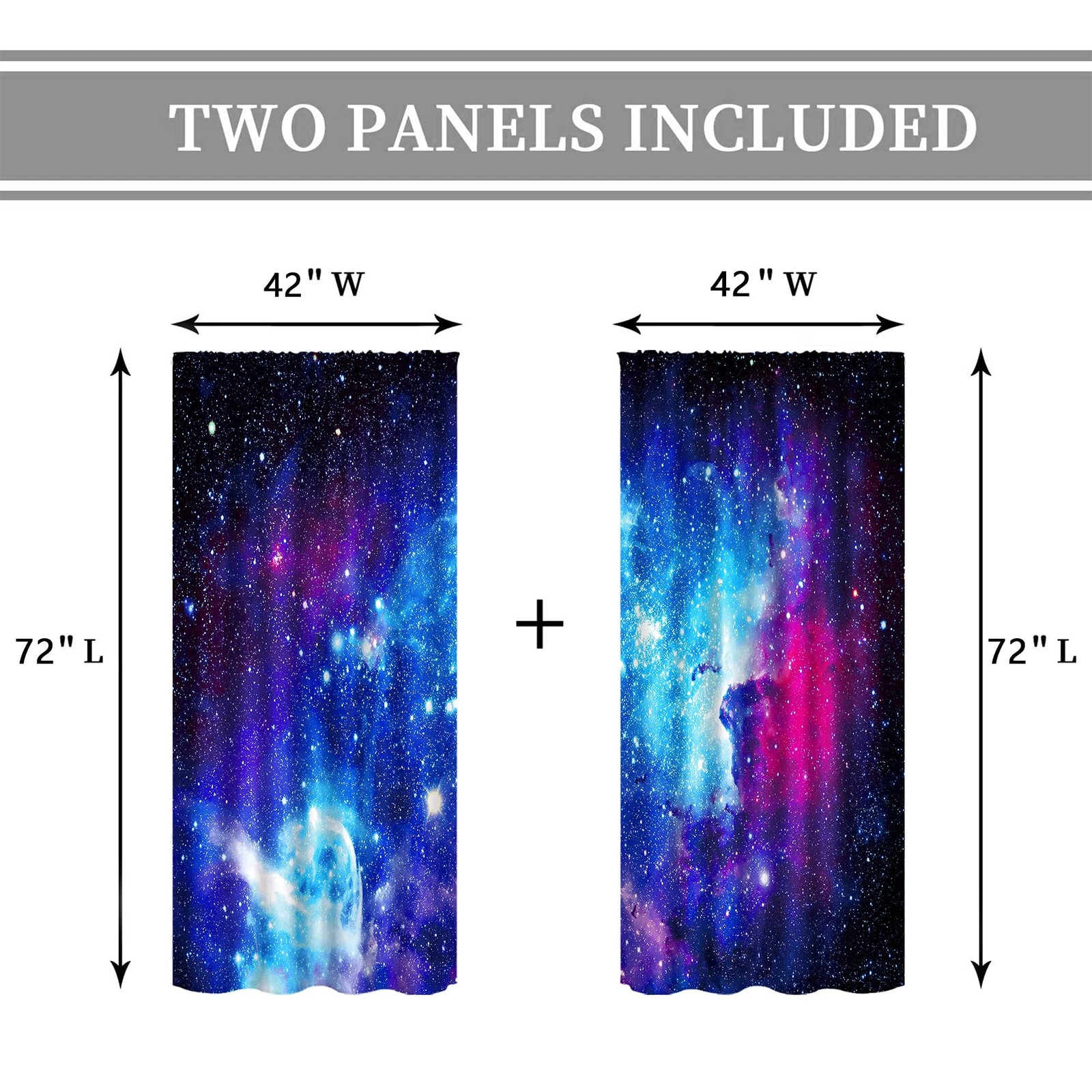 Riyidecor Galaxy Outer Space Nebula Curtains (2 Panels 42 x 72 Inch) Blue Rod…