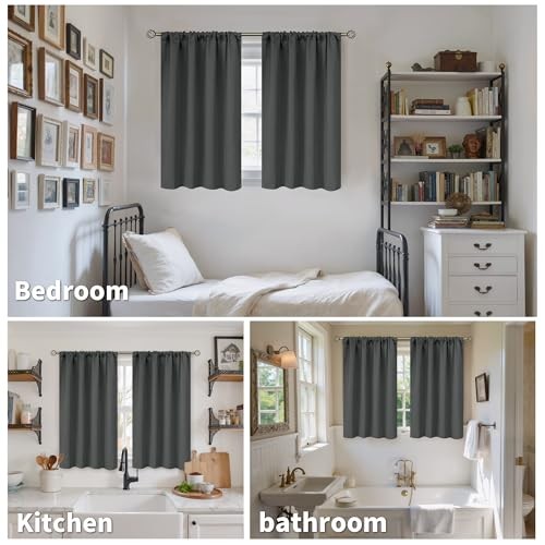Small Window Curtains 36 Inches Long – Half 29″W x 36″L (Pack of 2) Dark Grey