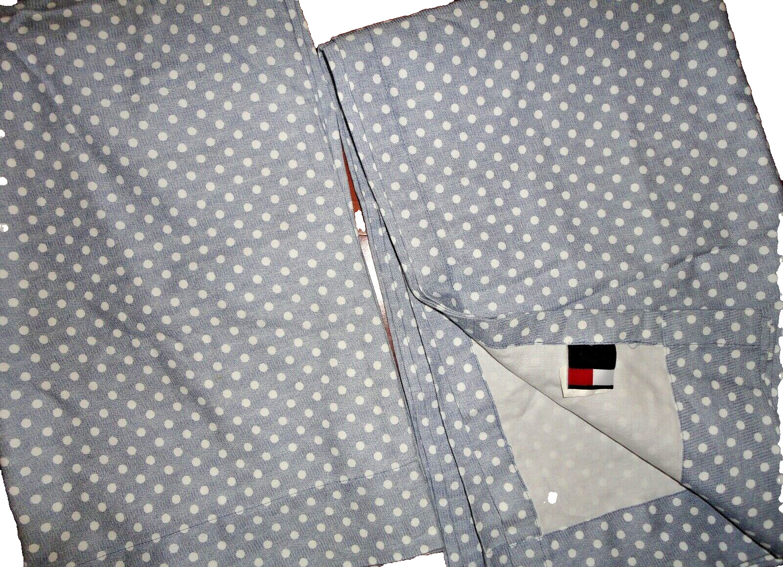 TOMMY HILFIGER BLUE WHITE CHAMBRAY DOT DOTS (PAIR) UNLINED WINDOW PANELS 50 X 83
