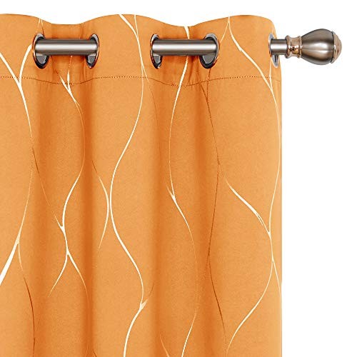 Print Blackout Curtains, Wave Pattern 42″W x 54″L (Pack of 2) Orange Flame