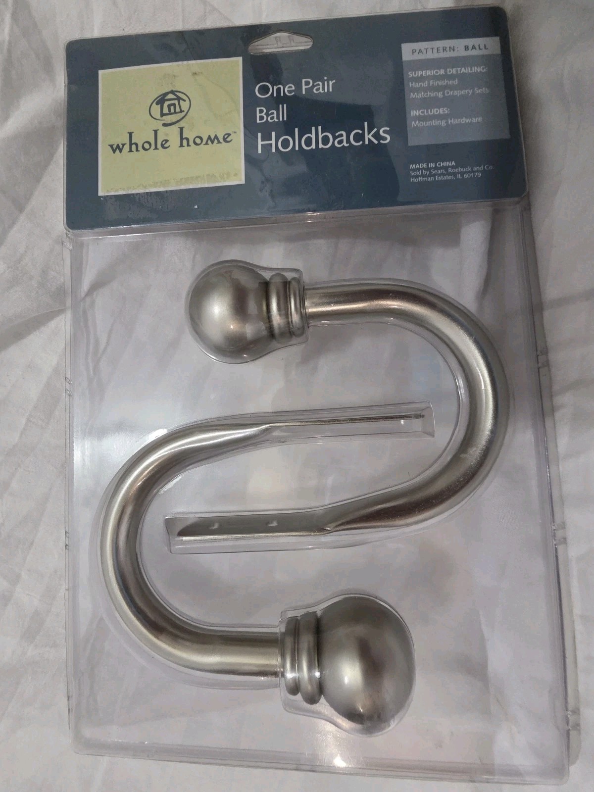 Brushed Steel Drapery Ball Holdbacks NIP Hand Finished + Mounting Hardware