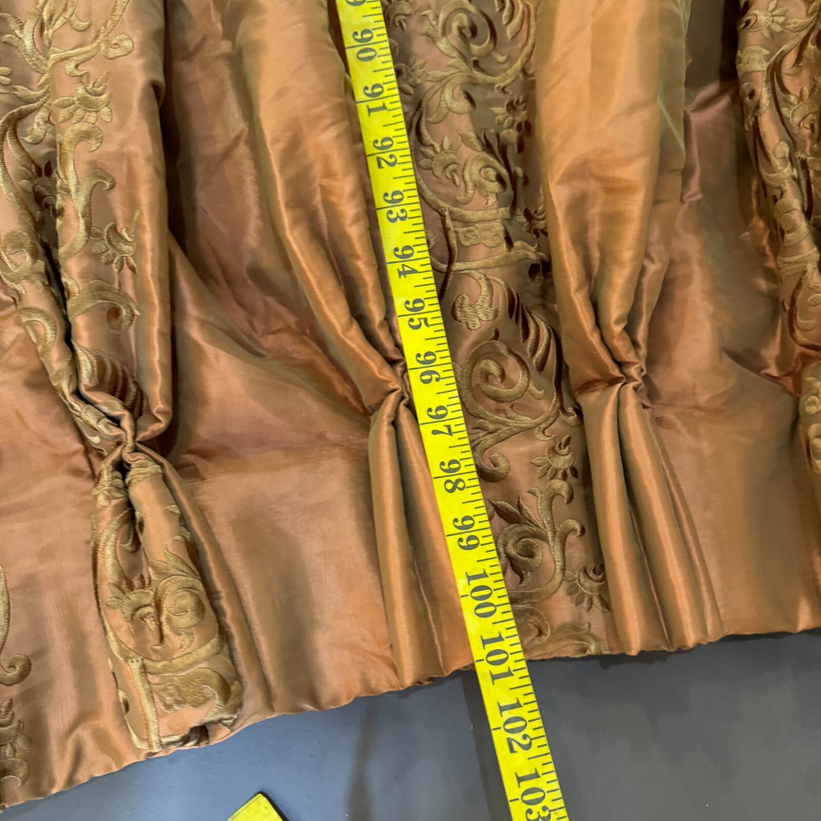custom pinch pleat drape curtain panel brown damask floral beaded edge