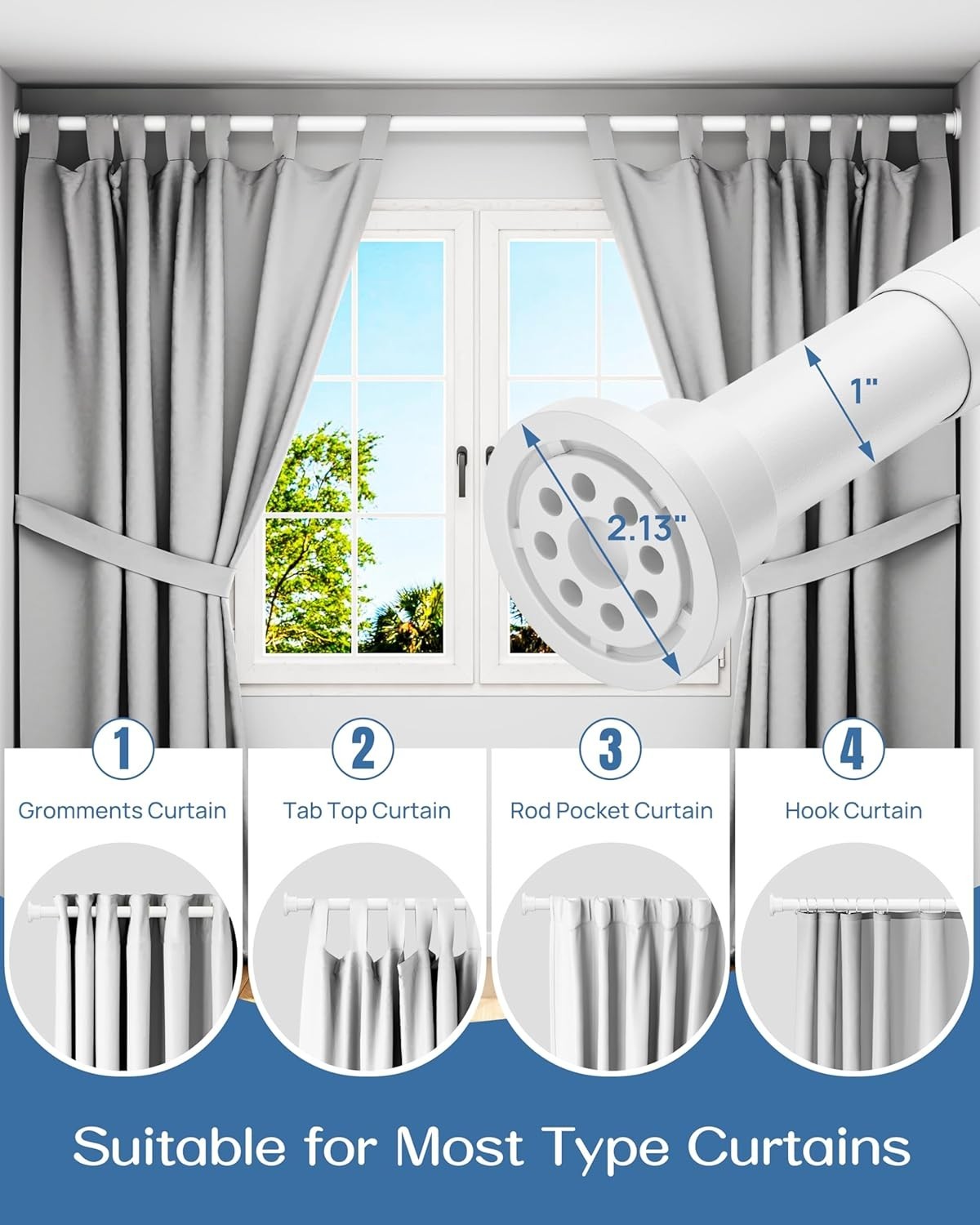 Durable No-Drill Shower & Curtain Rod, 42-78 Inches, Rust-Resistant White Design