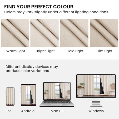 Linen 100% Blackout Curtains for Bedroom, Black 52″W x 96″L (Pack of 2) Beige