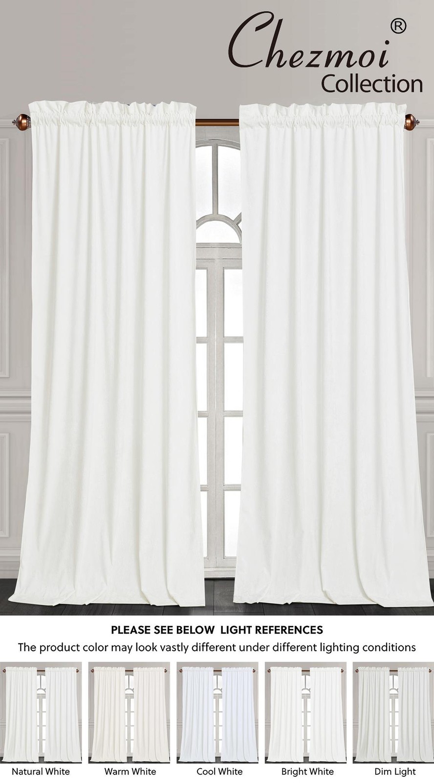 Chezmoi Collection Lux Velvet Curtains Set Rod Pocket Drapes, Set of 2 Panels