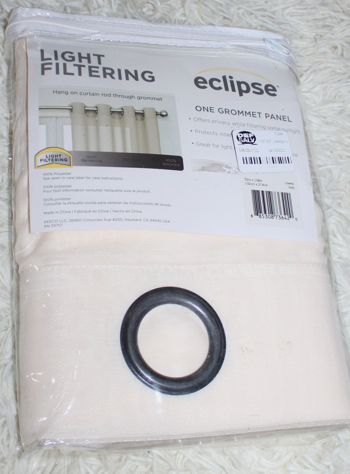 eclipse Light filtering Ivory curtain 52″ x 108″ NEW