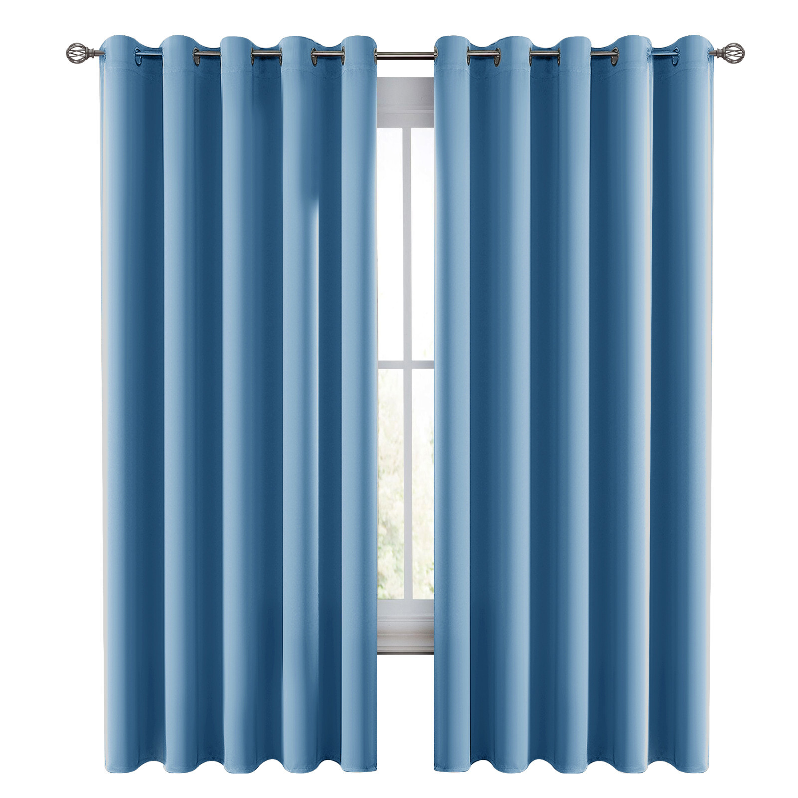 Pair of Blackout Curtains Eyelet Ring Top Ready Made Thick Thermal Curtain Set