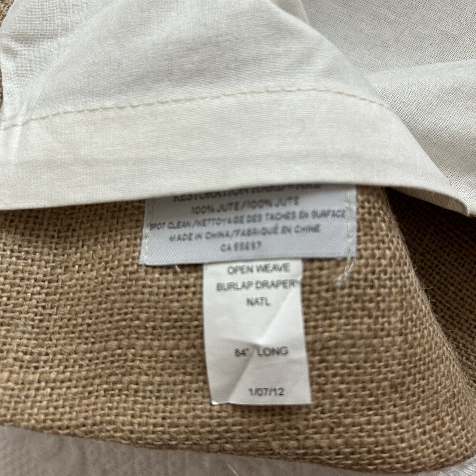 Restoration Hardware Drapery Open Weave Burlap Drapery 84″ x 50″