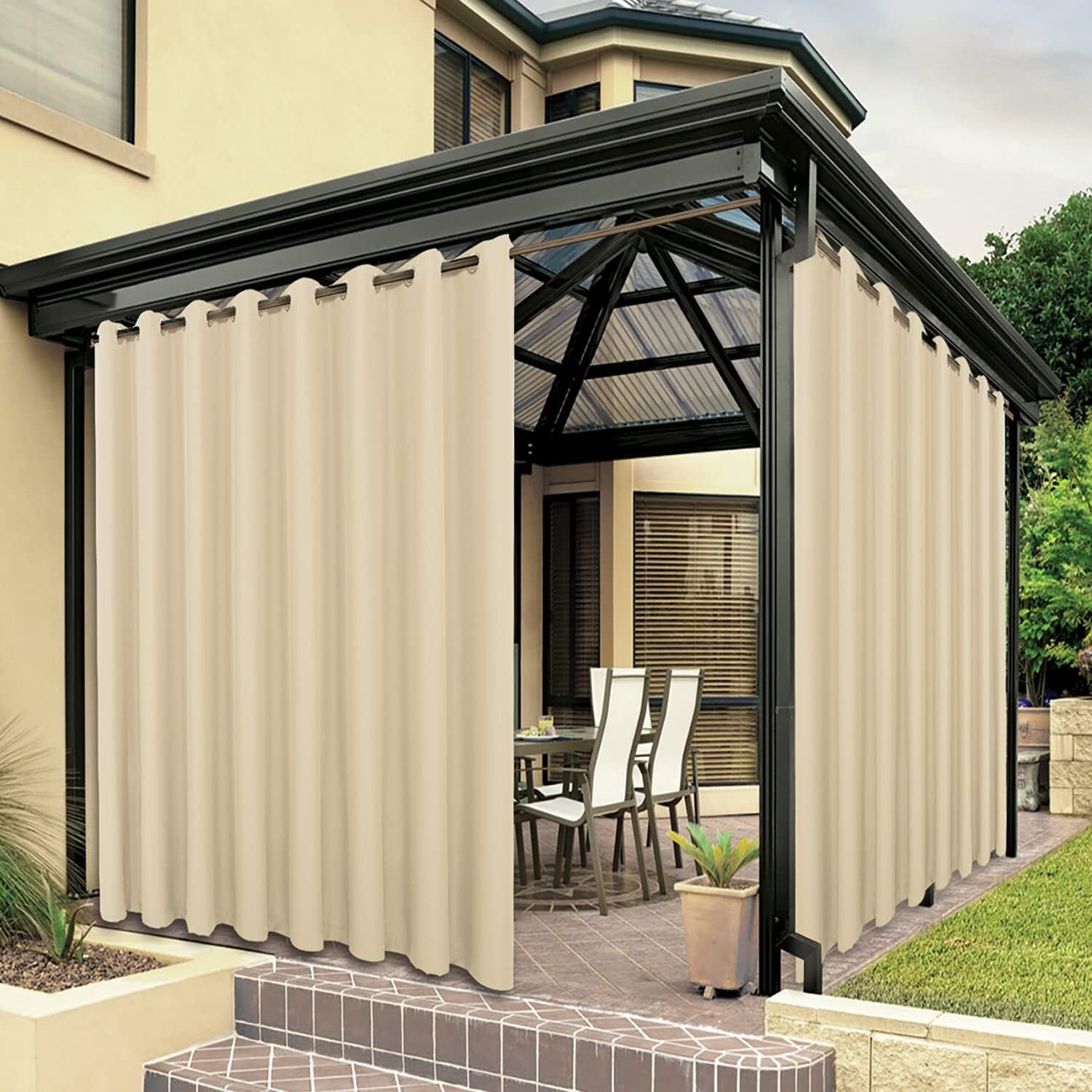 1x 2x Extra Wide Waterproof Outdoor Curtains for Patio Gazebo Blackout Drapes