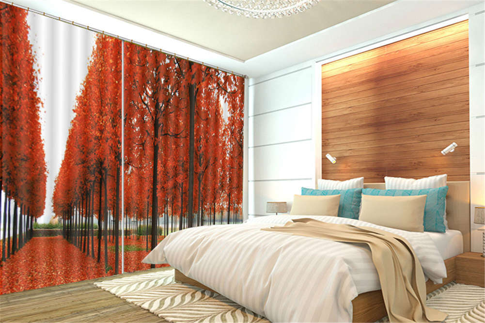 A Forest Of Red Leaves 3D Curtain Blockout Photo Printing Curtains Drape Fabric