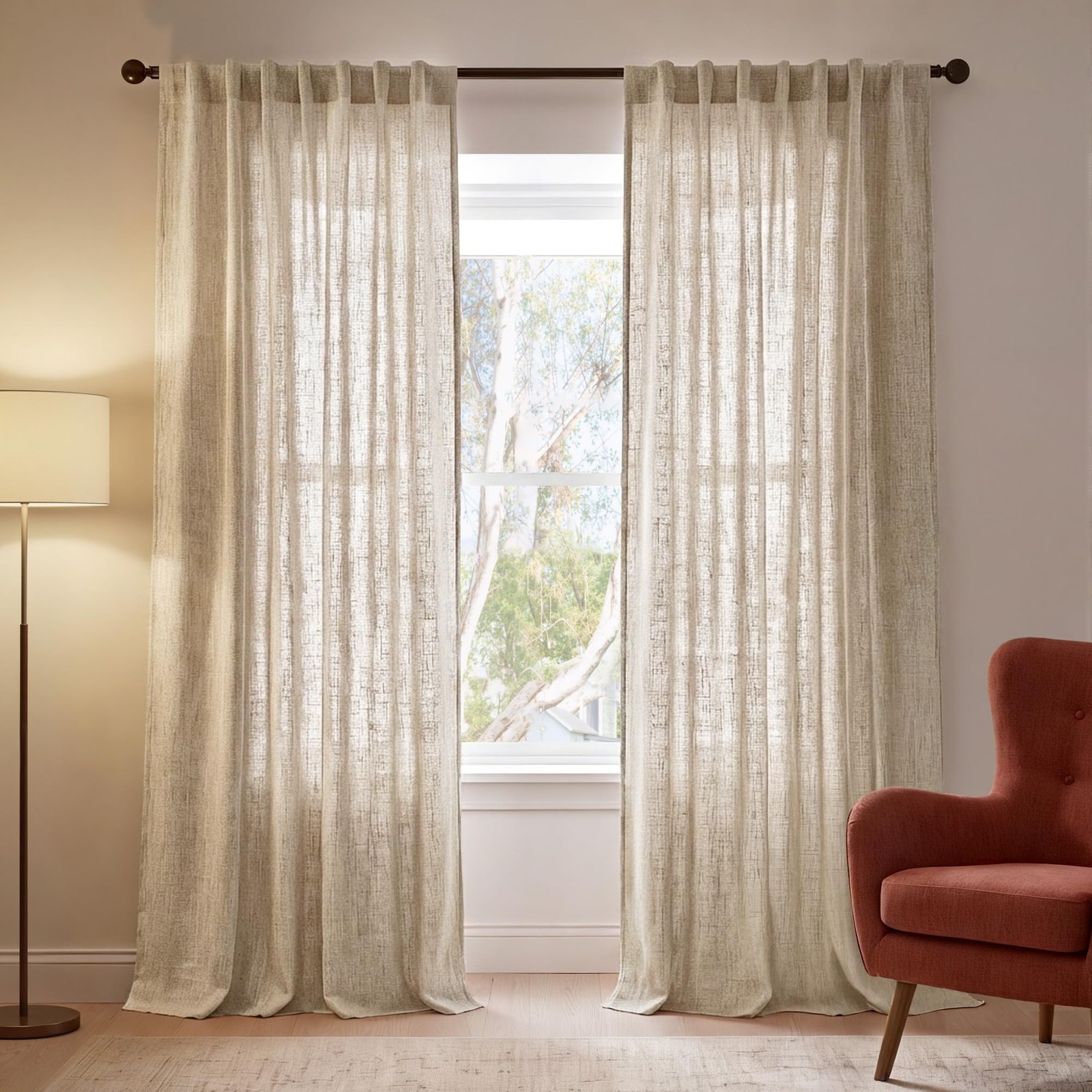 230 GSM Rich Natural Linen Blend Farmhouse Curtains 90 inches Long, Rod Pocke…