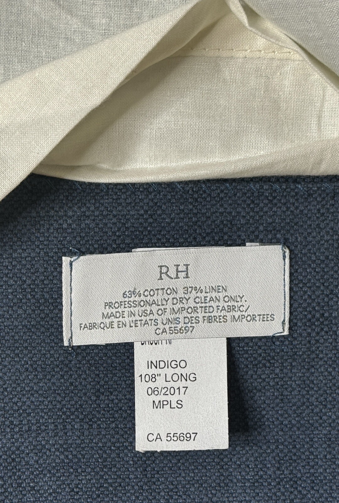 Restoration Hardware Brushed Linen Cotton Drapery 50″W x 108”L Indigo NEW $299