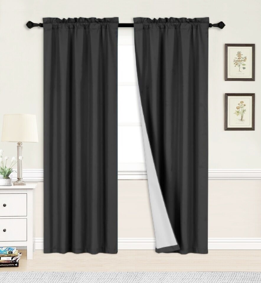 2pc light blocking window curtain panel microfiber mate blackout solid R64
