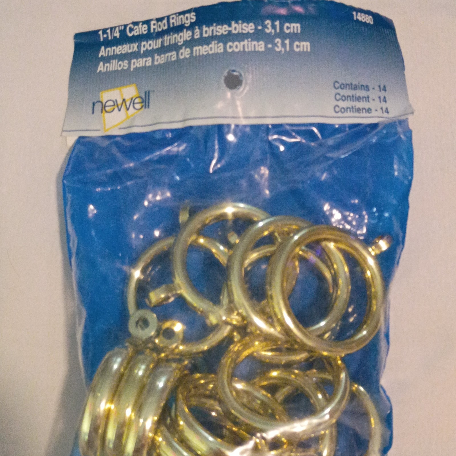 Newell 1-1/4 in Gold Metal Screw-On Curtain Rings, 14-Pack, MPN 14880