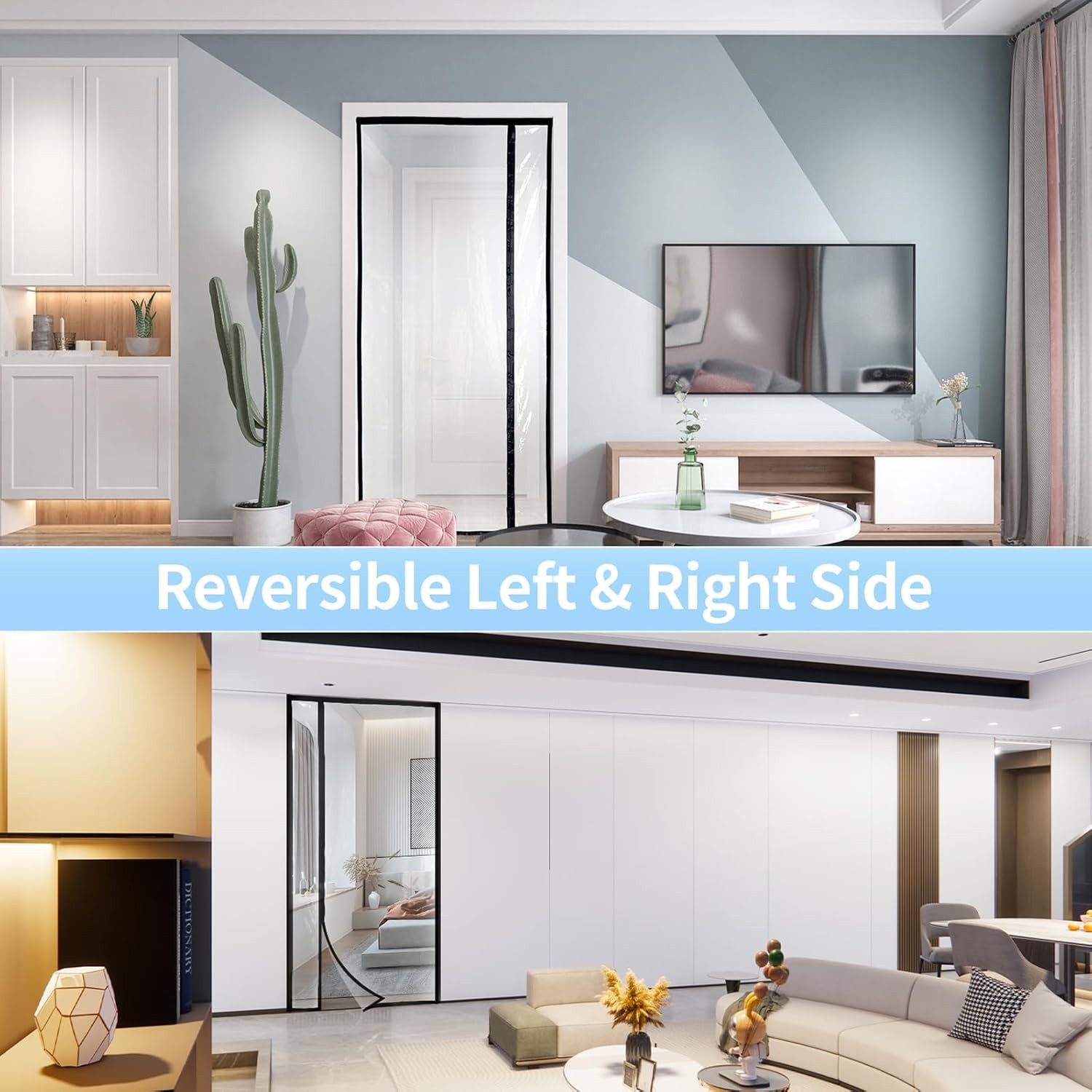 Transparent Reversible Left or Right Side Opening Insulated Door Curtain,