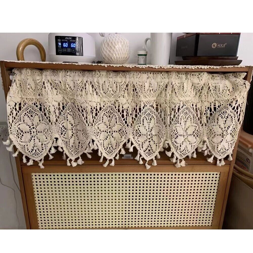 Rustic Crochet Lace Kitchen Window Curtain Valance Cafe Tiers Farmhouse Decor