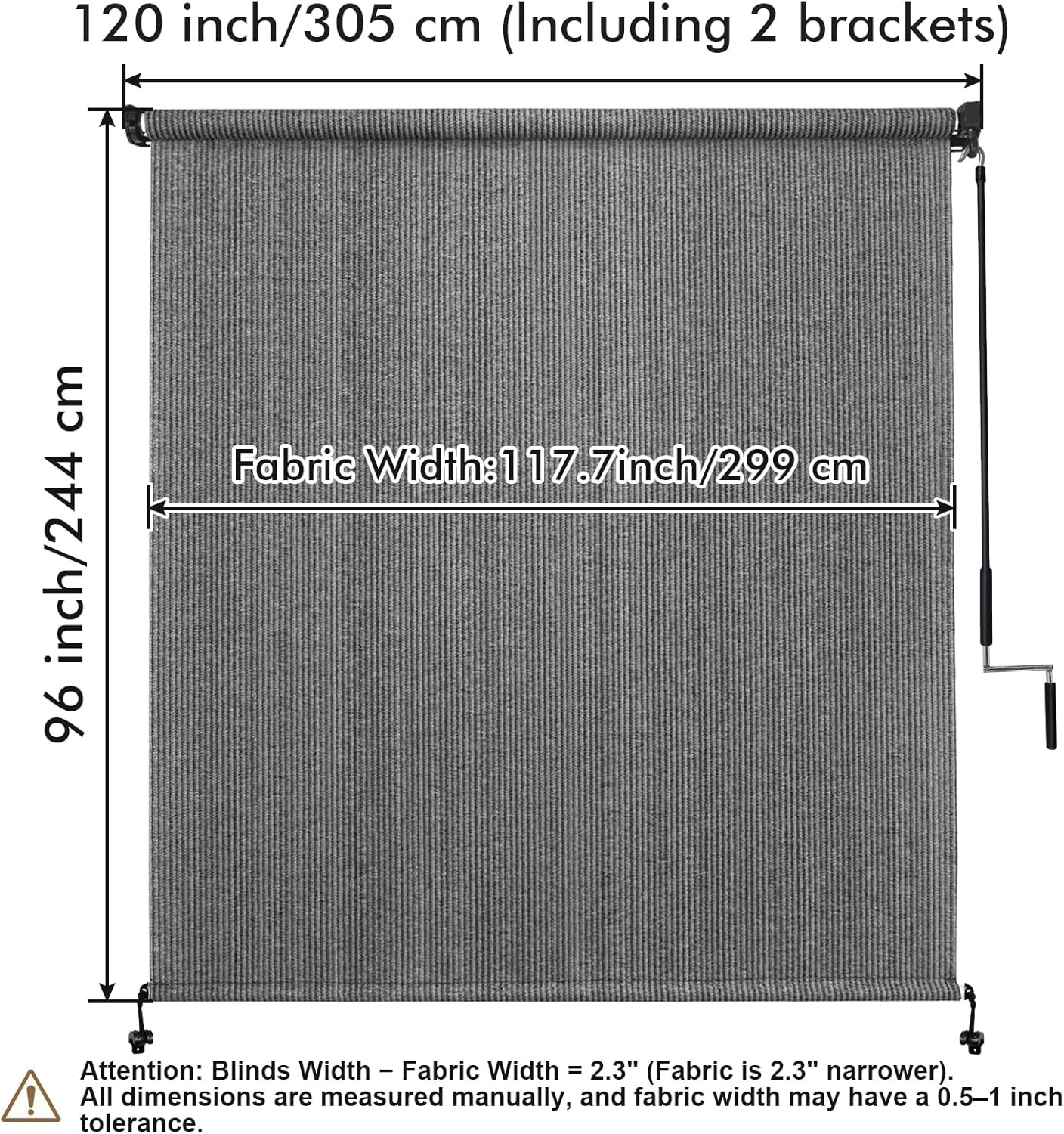 Artpuch Outdoor Roller Shade 10′ W X 8′ H, Gray Exterior Cordless Patio Shades R