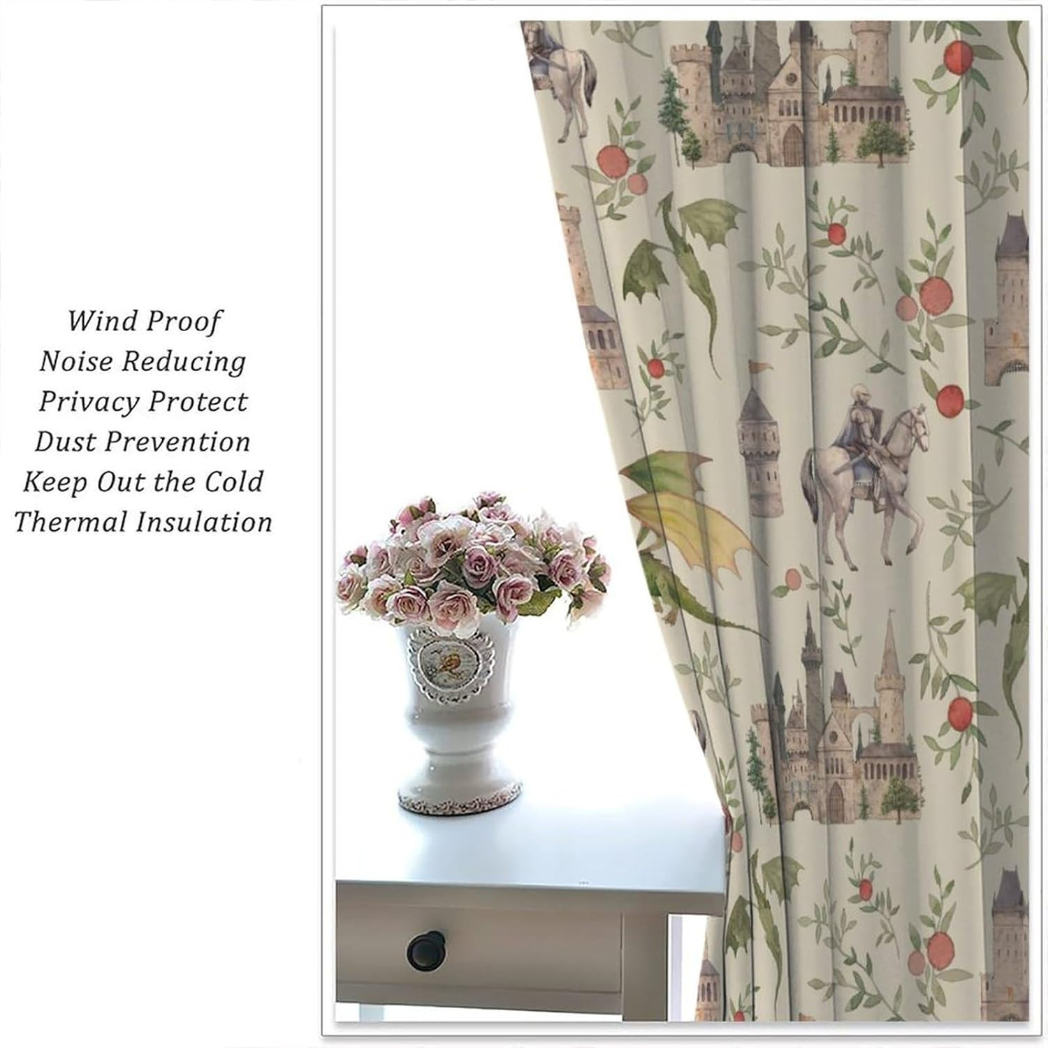 Medieval Dragon Blackout Curtains, 2 Panels 72×63 Inch, 80% Light Blocking