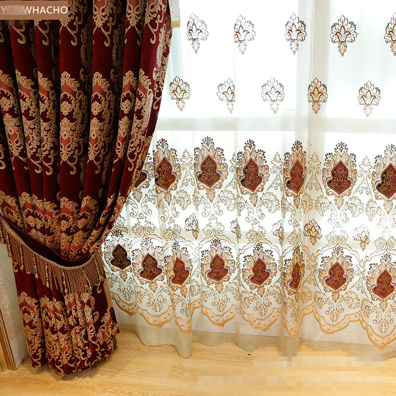 Luxury noble European red thick chenille cloth blackout curtain valance B625