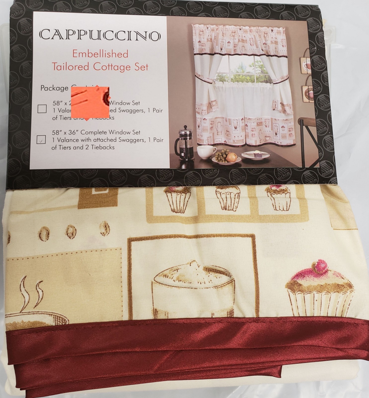 Kitchen Curtains Embellished Cottage Set (58″ x 36″) COFFEE CAPPUCCINO, Achim