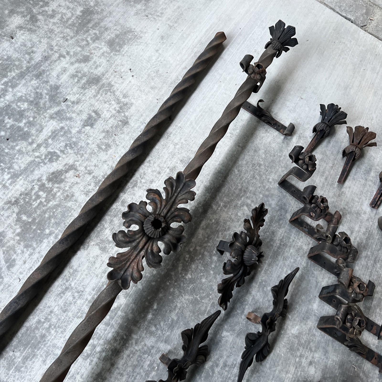 HUGE LOT — Antique Drapery Rod Parts Solid Iron Brackets Metal USA Very Rare!