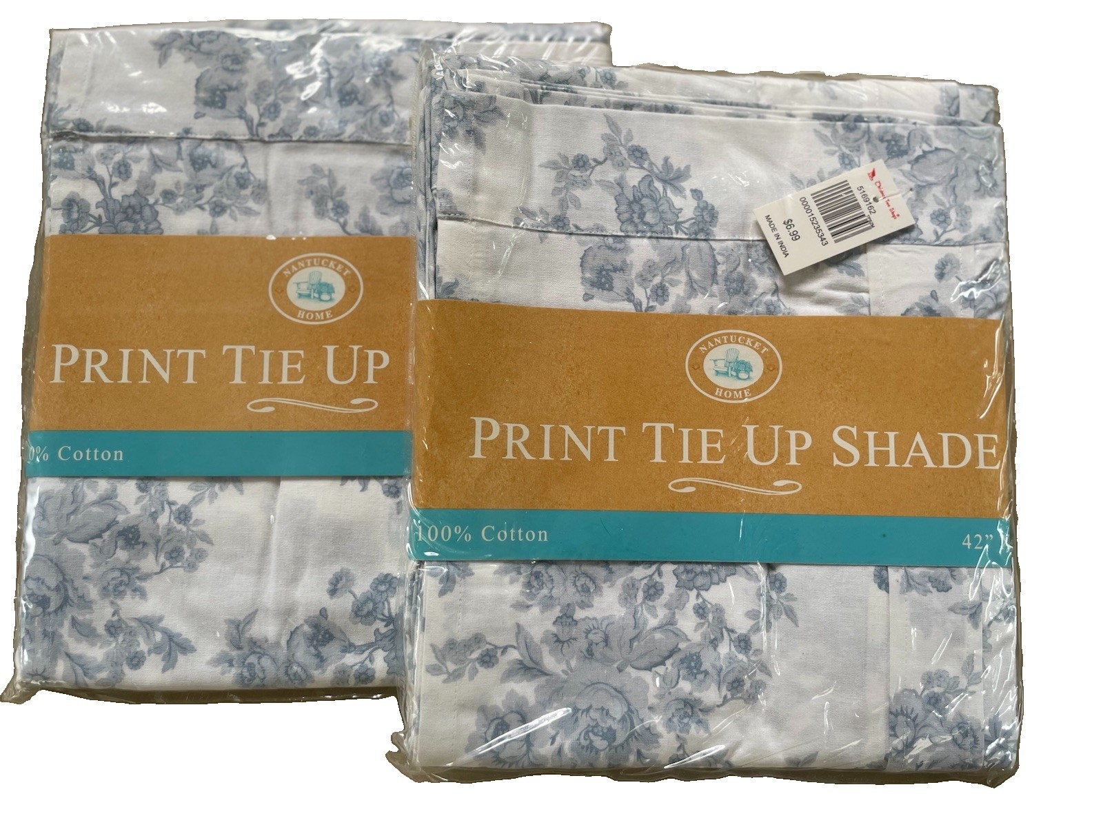 NWT Nantucket Home – 2 Tie Up Shades- Blue Toile – 100% Cotton- 42 x 63”