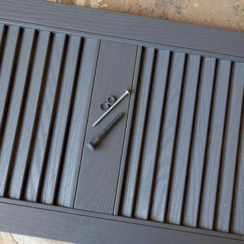 14.5 In. X 60 In. Louvered Vinyl Exterior Shutters Pair in Black