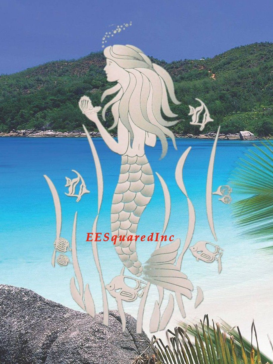 Mermaid Static Cling OVAL Window Decal 8×12 Sliding Glass & Shower Door Decor
