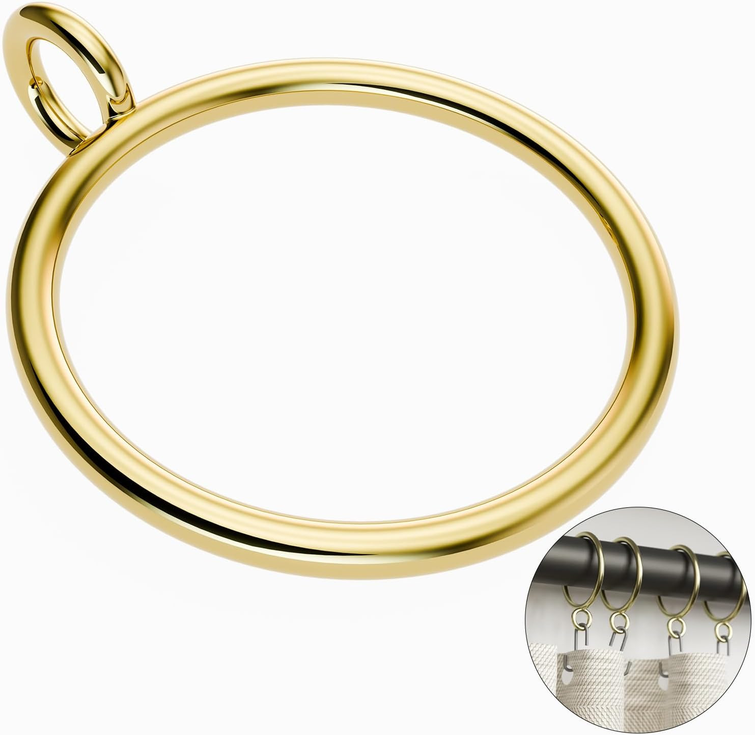 50 Pack Gold Metal Curtain Rings with Eyelets, 1.5 Inch Inner Diameter Drapery R