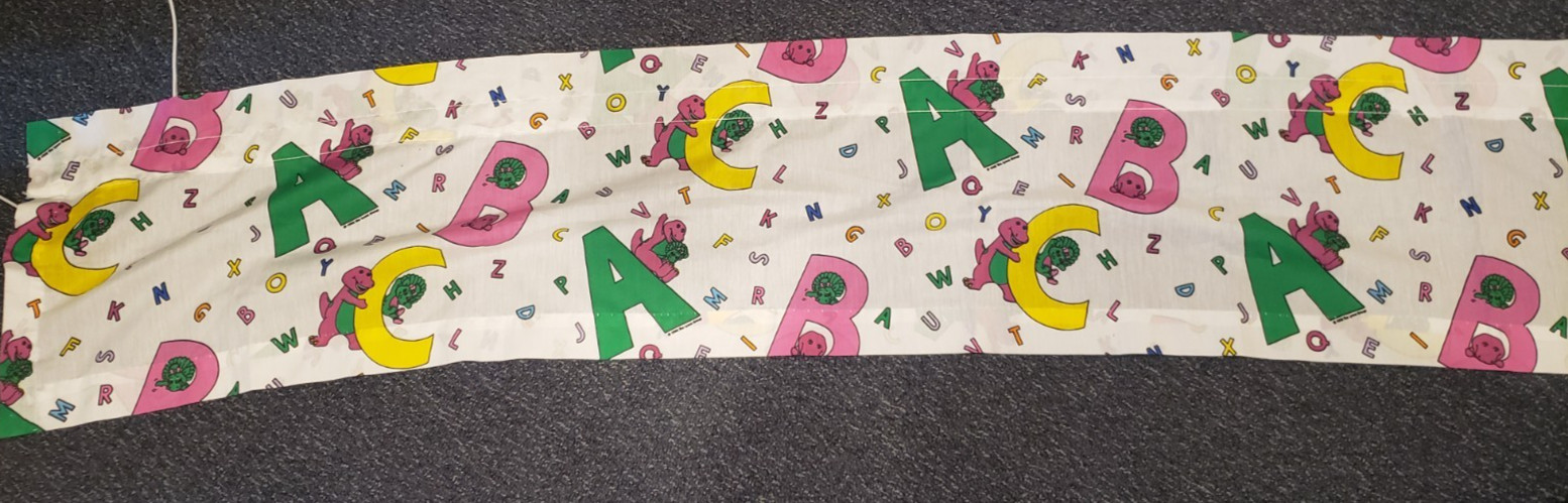 Vintage 1992 Barney Dinosaur Bed Sheets and 2 Curtains 1 Valances Rod Set