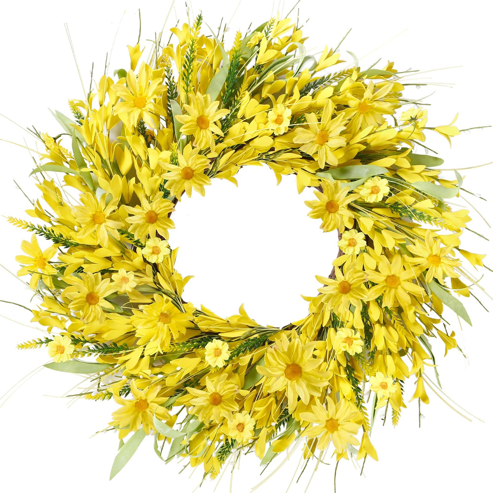 Sggvecsy Spring Wreaths for Front Door 21 Inches Artificial Forsythia Yellow