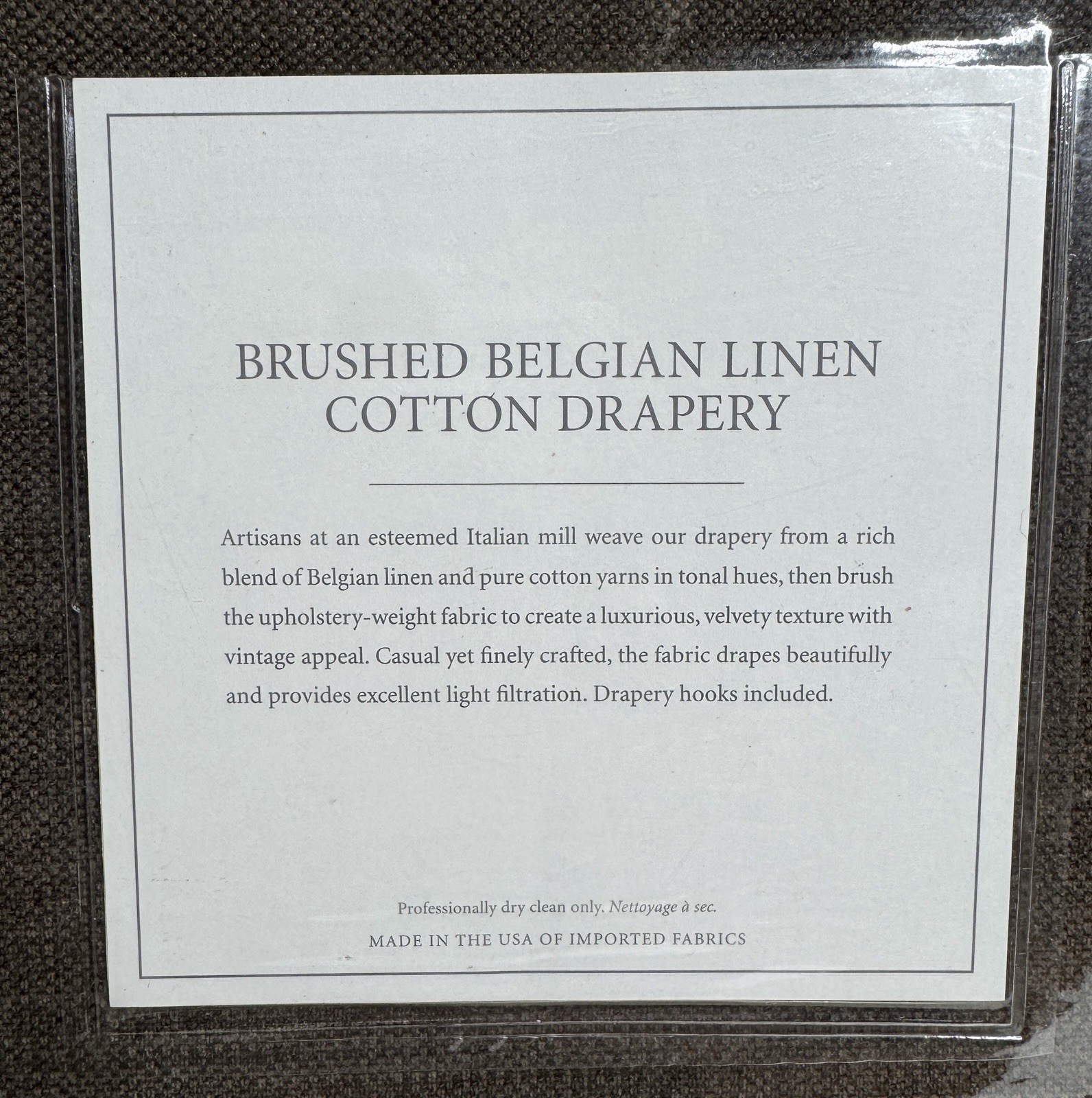 Restoration Hardware Brushed Belgian Linen Cotton Drapery 100″W x 84”L Cafe $519