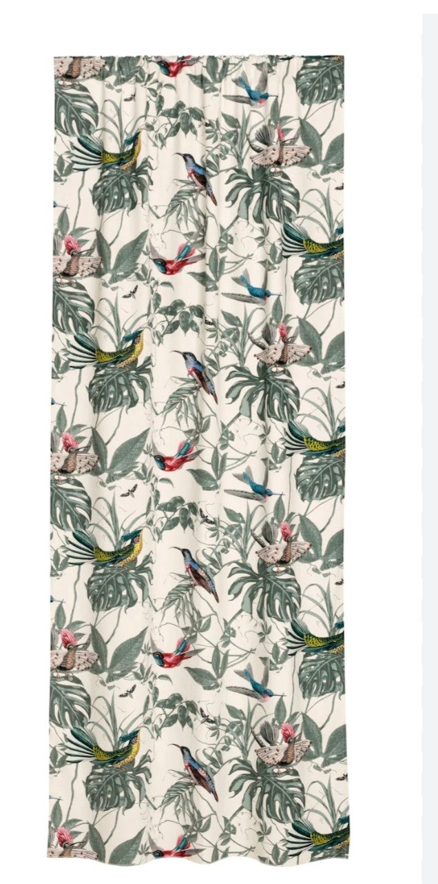 H&M Home Birds Botanical Songbird Monstera 2 Curtain Panels 47″ x 98″