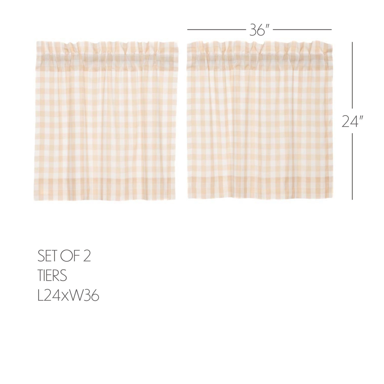 Farmhouse 24″x36″ Tier Pair Creme Rod Pocket Kitchen Window Curtains VHC Brands
