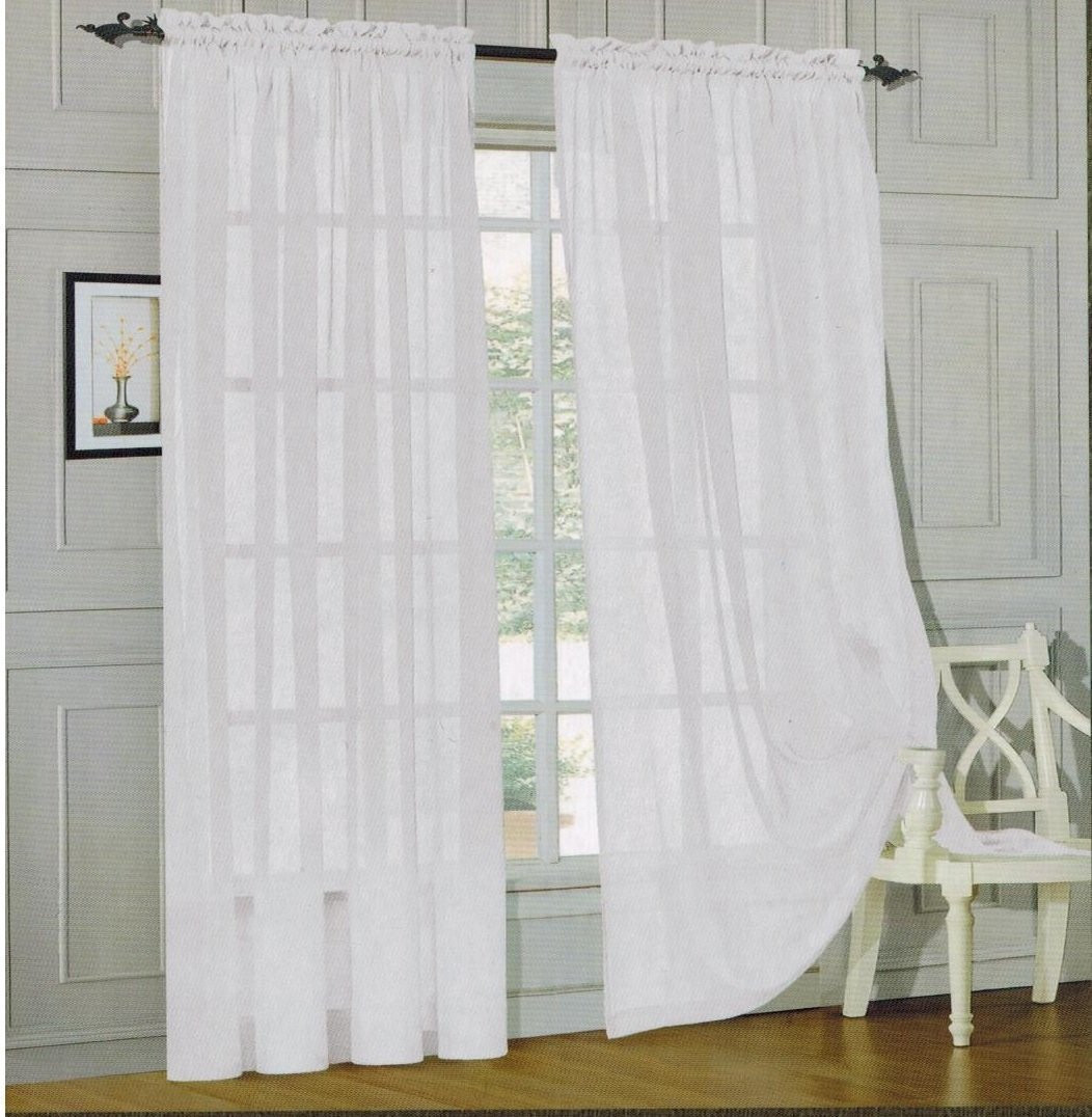 Set of 2 Sheer Voile Curtains, Panels, Window Drapes 54″ X 84″, Rod Pocket Top