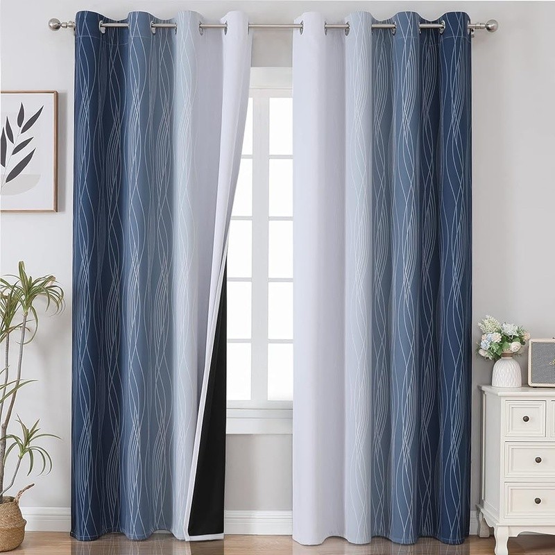 Ombre Blackout Curtains Thermal Insulated Drapes Noise Reducing Grommet Panels