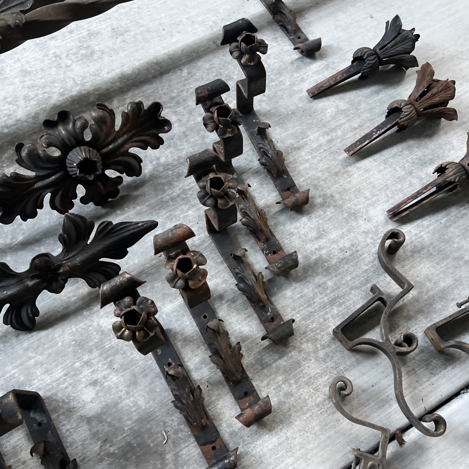 HUGE LOT — Antique Drapery Rod Parts Solid Iron Brackets Metal USA Very Rare!