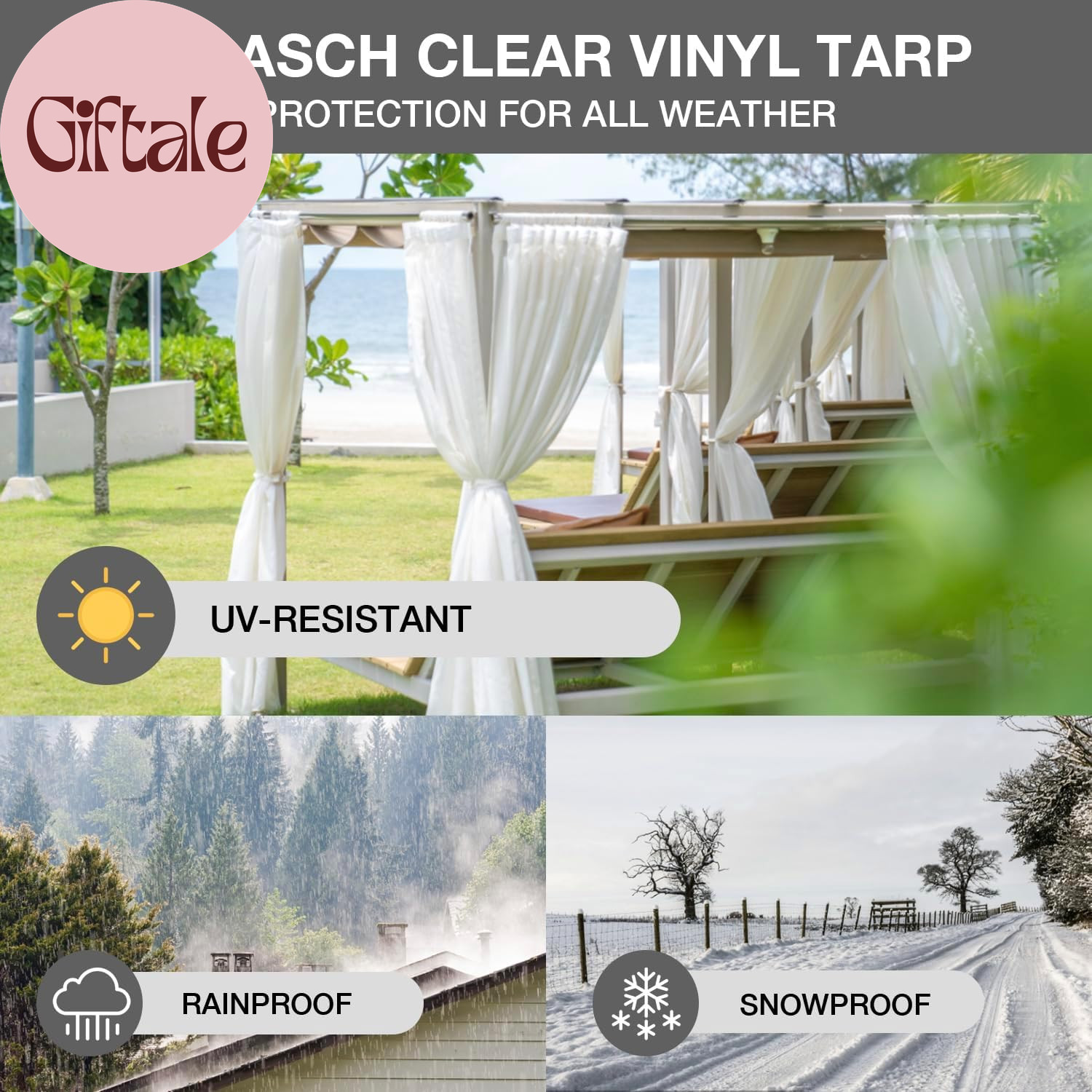 20 Oz Outdoor Vinyl Curtain, Outdoor Clear Panel Curtain, Weather Resistant Outd
