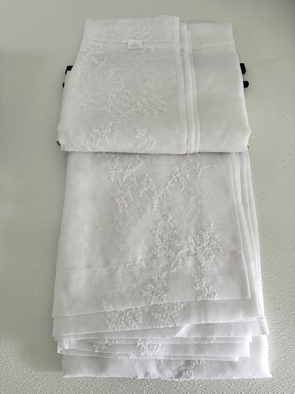 Laura Ashley Window Curtains 4 Panels 38 x 96″ Snow White Embroidered Sheer