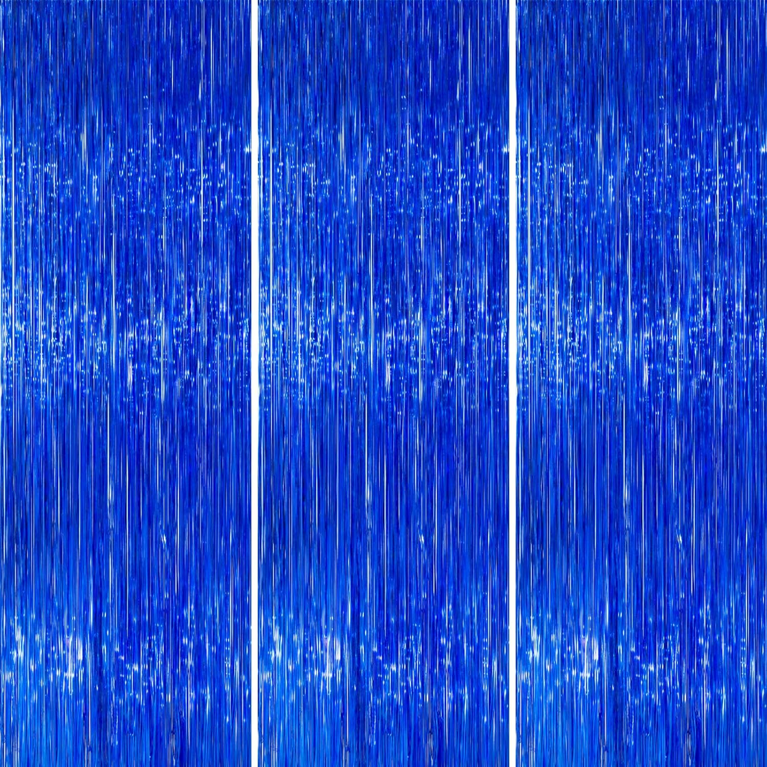 Dark Blue Streamers Fringe Backdrop 3Pcs Navy Blue Foil Fringe Curtain 8.2FT Tin