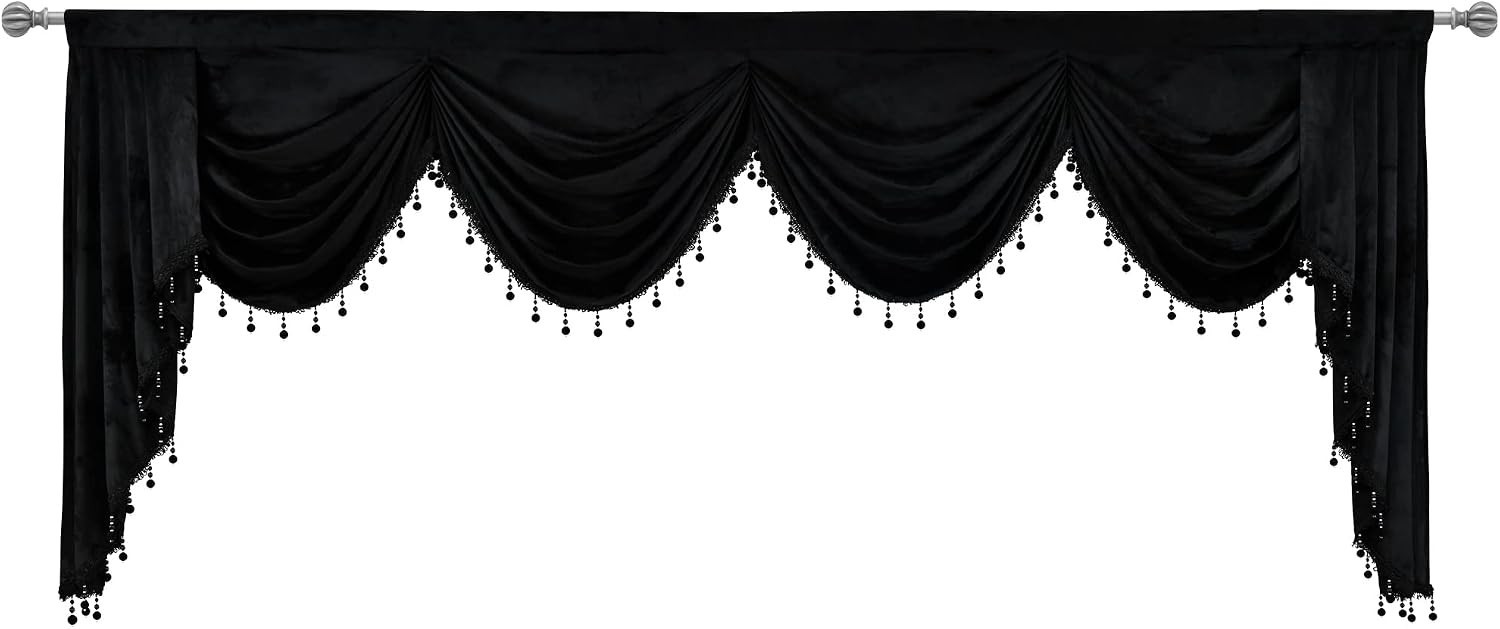 Black Waterfall Valances for Living Room, Velvet Swag Valance for Bedroom – R…