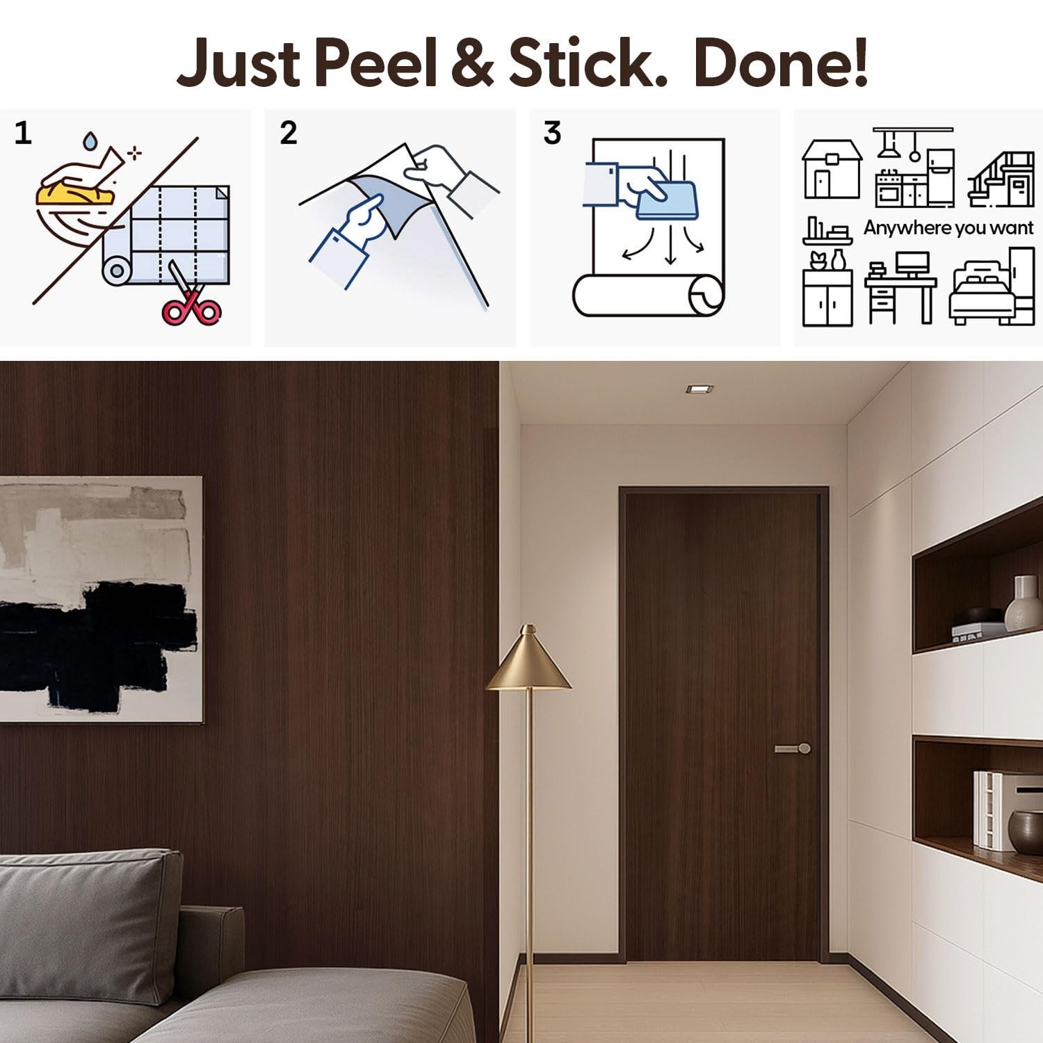 Dark Brown Wood Contact Paper, 17.3″ x 118″ Peel and Stick Waterproof Wallpap…