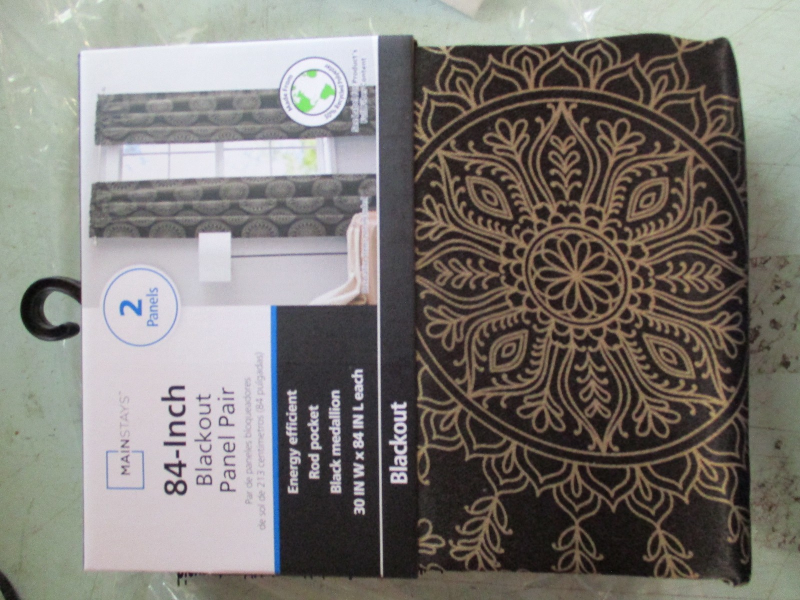 Mainstays Blackout 2 Panel Black Medallion Curtain 30″ W x 84″ L Rod Pocket RT