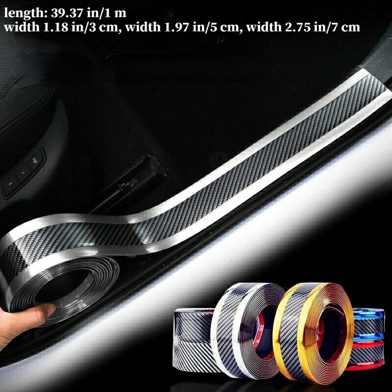 1m DIY Car Sticker Carbon Fiber Rubber Door Sill Protector Anti Scratch Strip