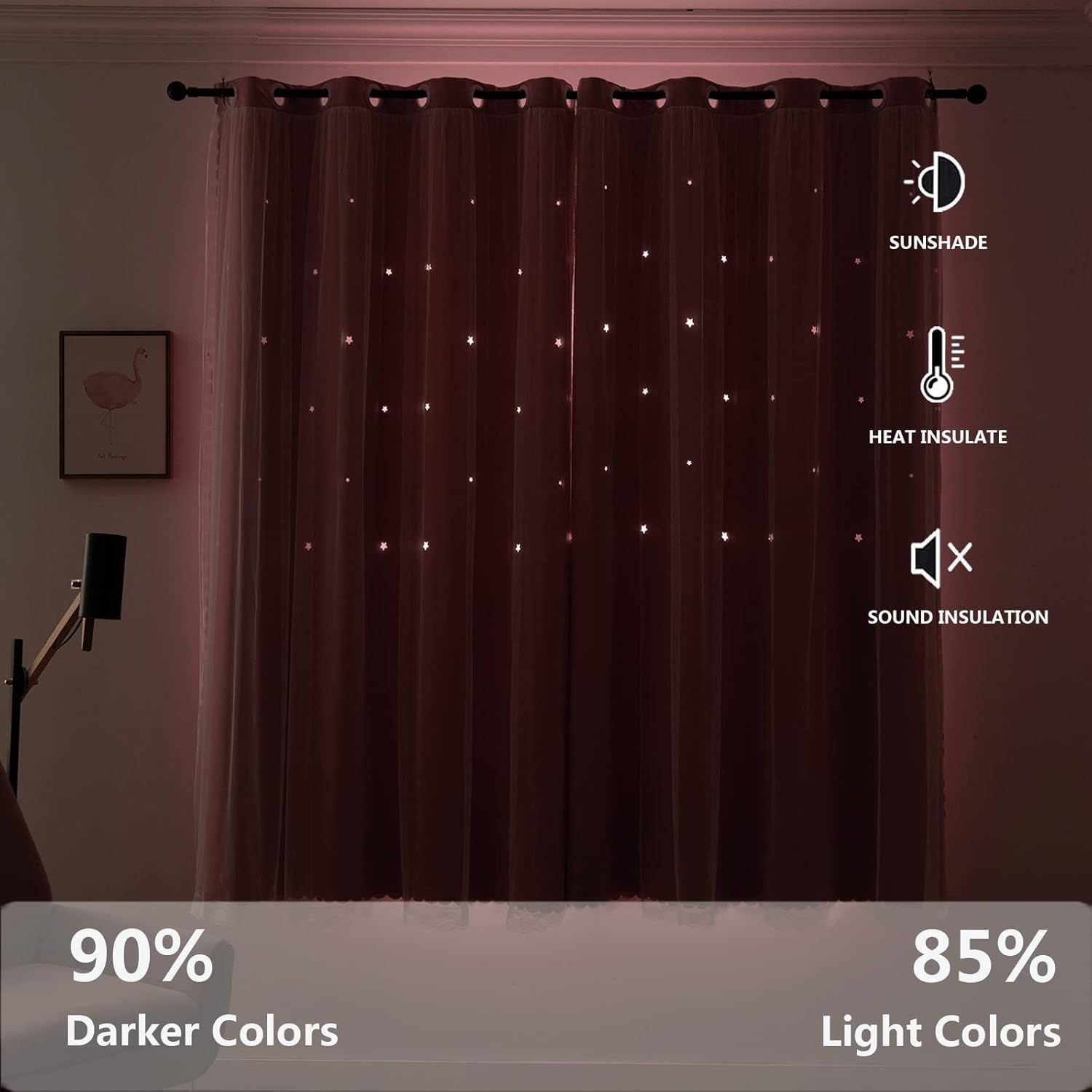 Girls Curtains for Living Room Bedroom Curtains Double Layer Blackout Curtain…