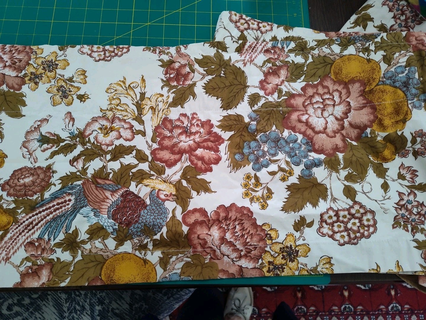 Vintage Custom Made Lined Window Floral Bird Short Valance Curtain 124″ X 13.5″