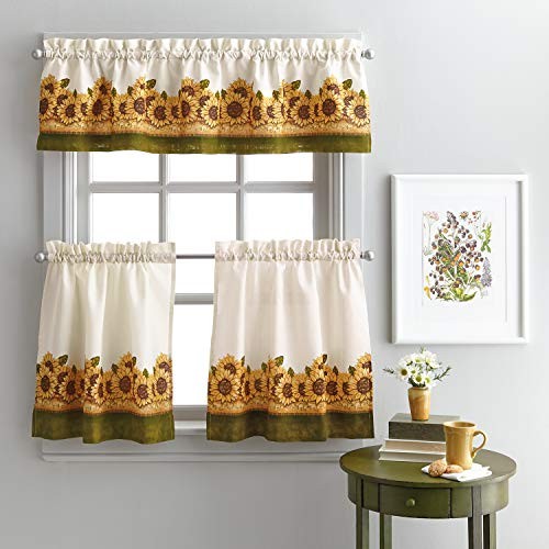 Curtainworks Sunflower Garden Window Kitchen 28″W x 36″L (Pack of 3) Yellow