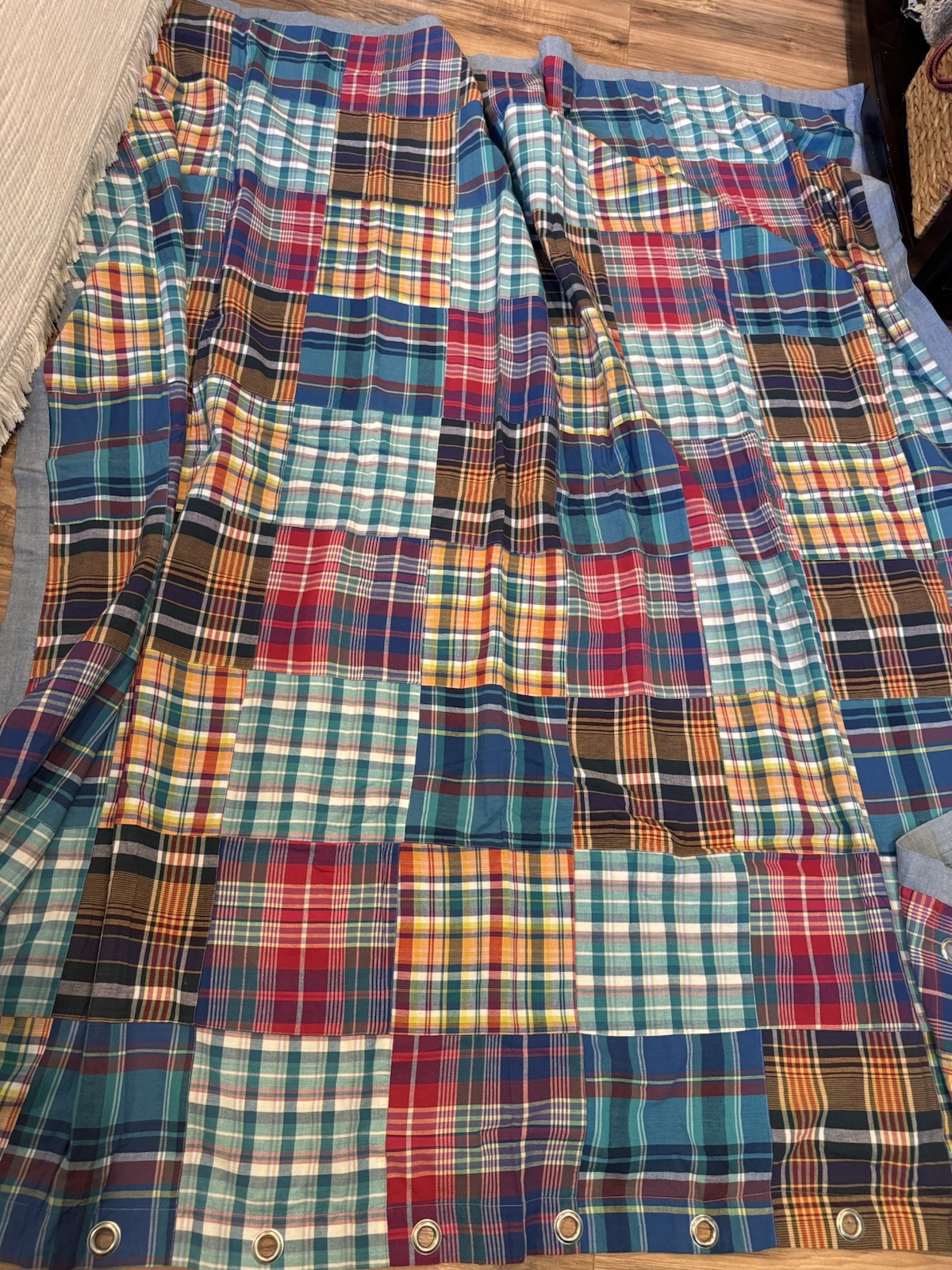 Vtg Ralph Lauren Patchwork Madras Plaid Shower Curtain Cotton Americana EUC70x72