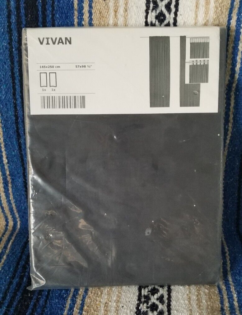 Ikea Vivan Black Curtains Semi Sheer 1 Pair (2 Panels) 57×98 Cotton Blend NEW