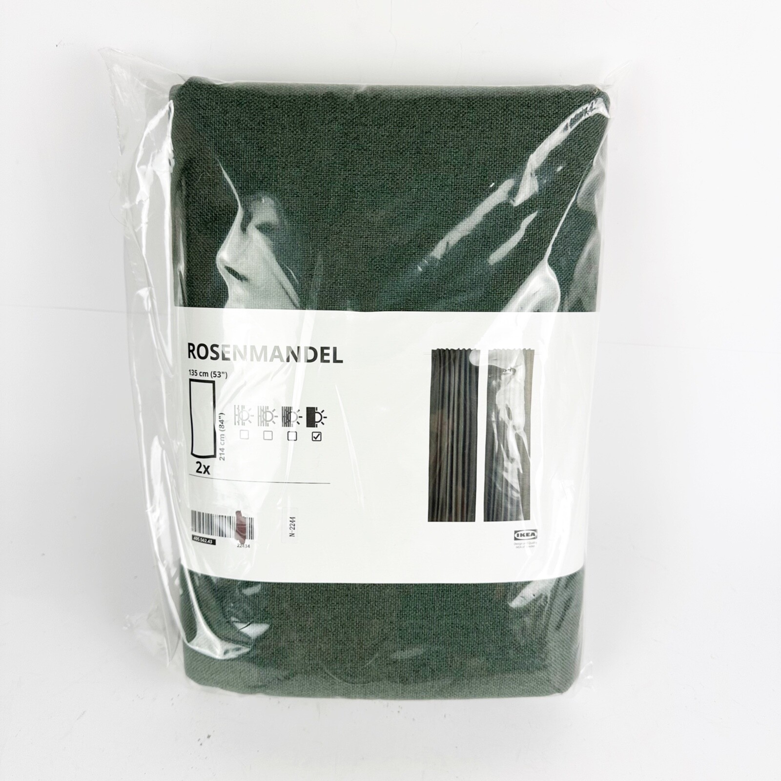 NEW Ikea ROSENMANDEL Room Black Out Curtains 1 pair Dark Green 53×84″ 405.562.43